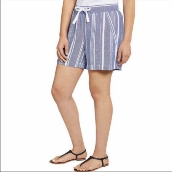 NAUTICA Ladies Linen Blend Pull On Shorts in Light Blue Stripe - NWT - Picture 4 of 4
